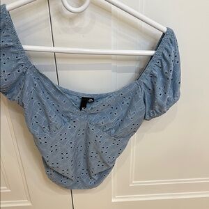 G by Giuliana Blue Puff Sleeve Cropped Blouse